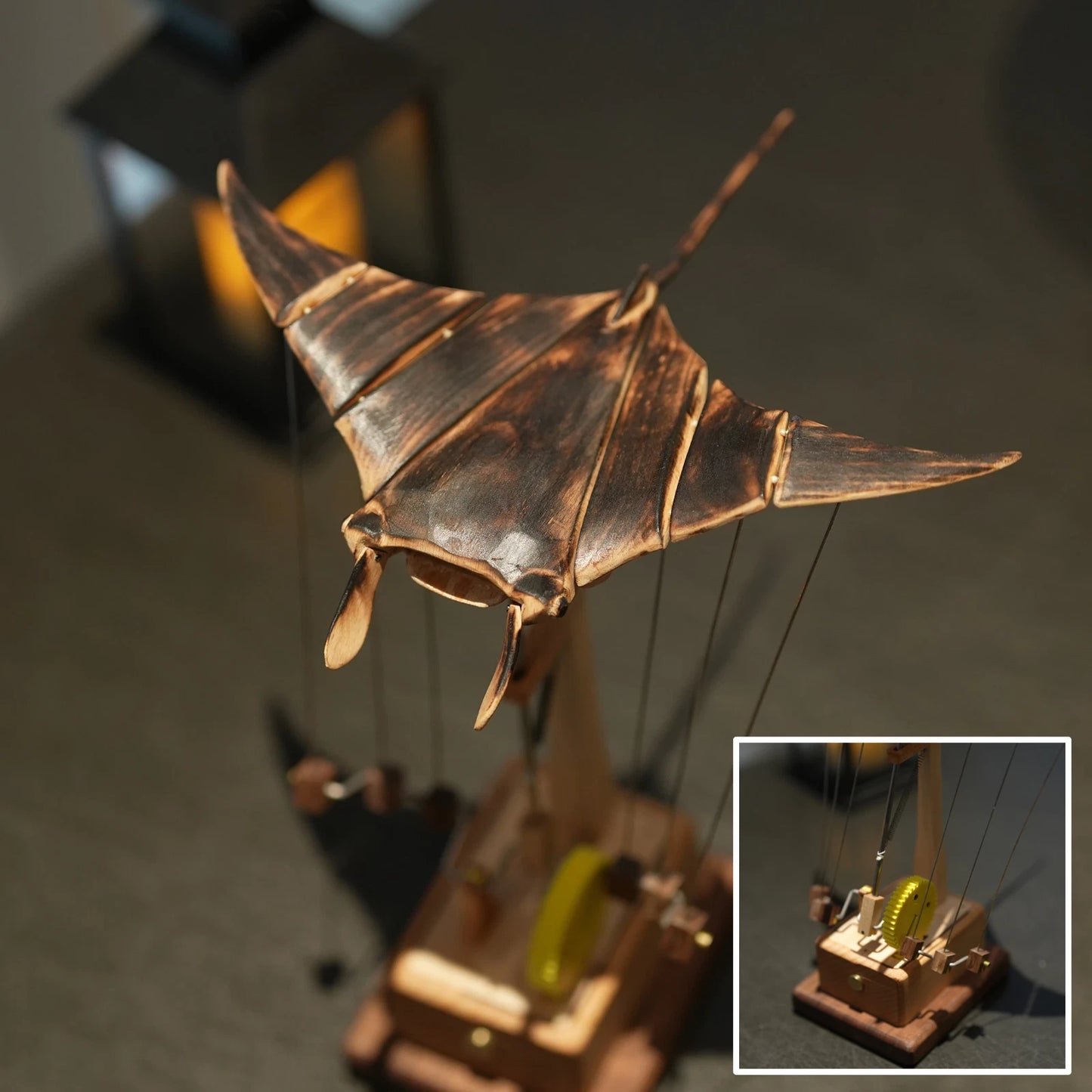 Handcrafted Wooden Manta Ray Automaton
