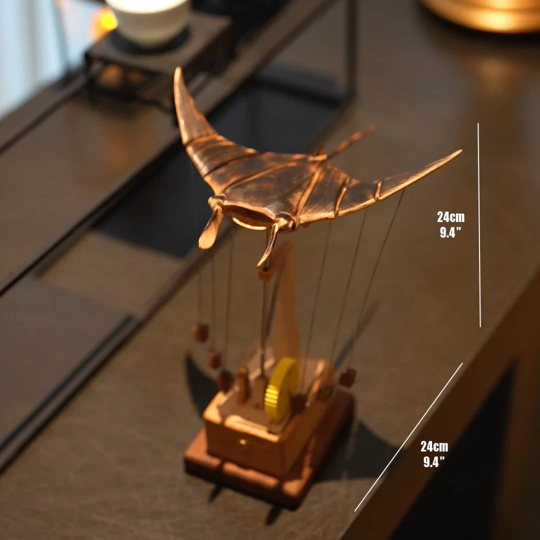 Handcrafted Wooden Manta Ray Automaton